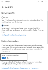 Change to metered connection on Windows 10
